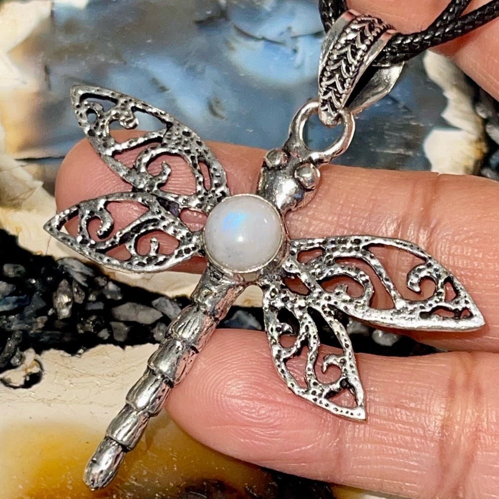 “The Transformational Stone” Rough Rainbow Moonstone Crystal Pendant 2 1/4”
